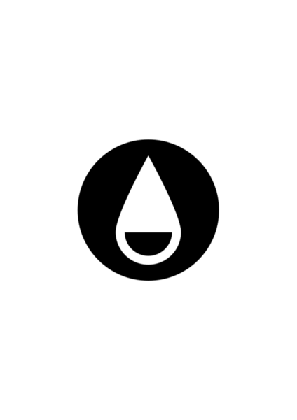 The icon consists of a black circle. Inside this black circle is a white drop of water, which is partially filled in black.